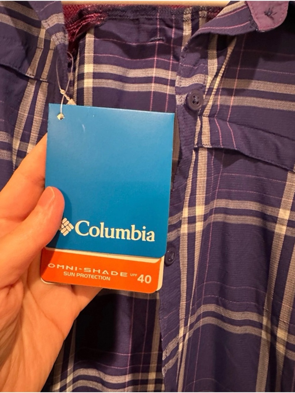 Columbia Omni-Shade UPF 40 Plaid Hiking Shirt Women’s Small Blue Purple NWT - Picture 6 of 7